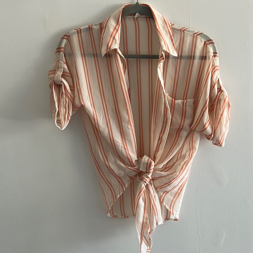 Striped flowy button down, tie front